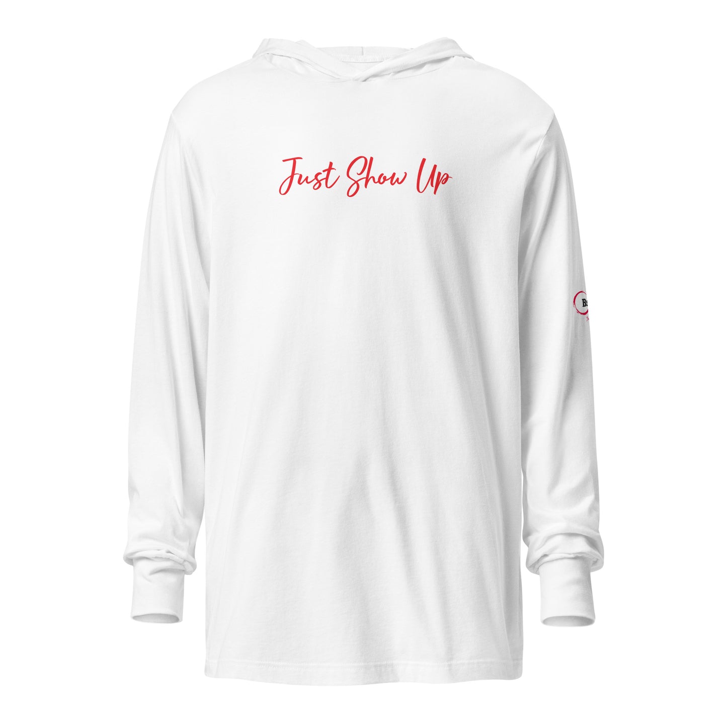 White Hooded long-sleeve tee red logo