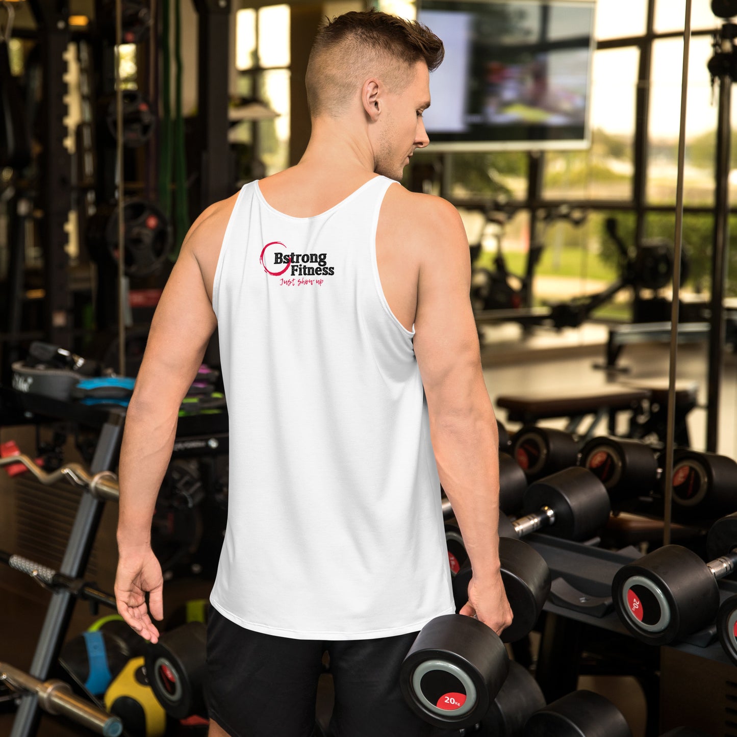 Unisex Tank Top Block Letter Just Show Up Red