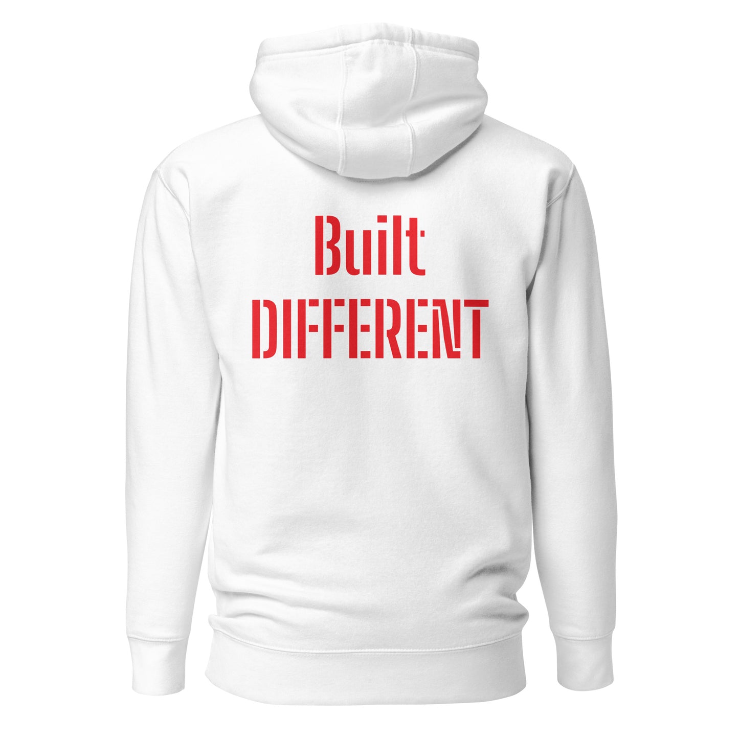 Unisex Hoodie Built DIFFERENT White and Red