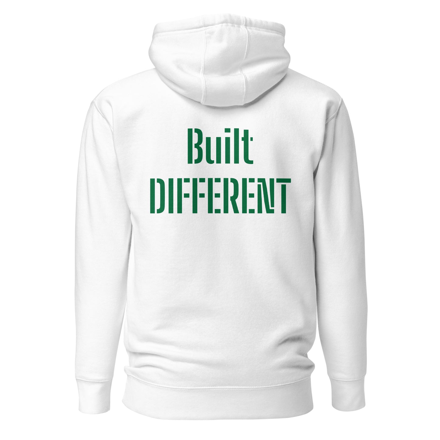 Unisex Hoodie Built DIFFERENT White and Green