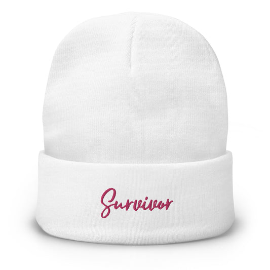 Embroidered Beanie Survivor White