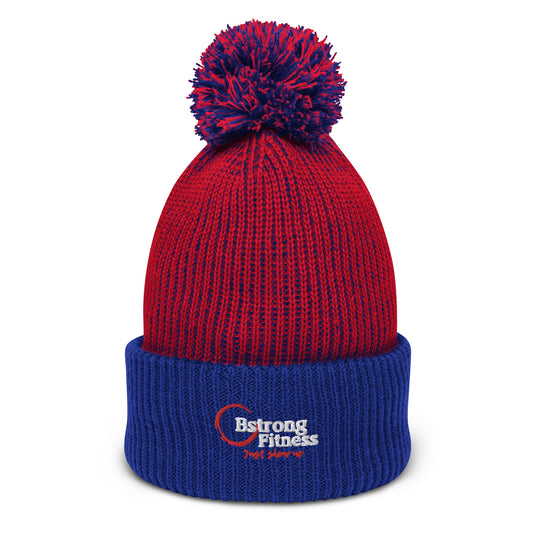 Pom-Pom Beanie Red and Blue Classic Logo